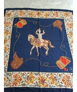 90s Mantero Scarf Equestrian Horse Saddle Floral Navy Gold Hand Roll Edg... - £47.03 GBP