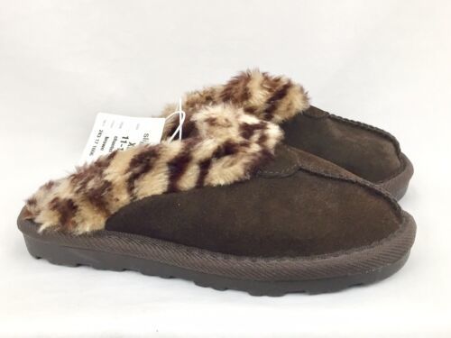 Target Suede Girl's Slippers Scuffs Size XS 11/12 (7.25" Long) Faux Fur Lined - $12.59