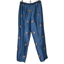 VTG Silks by I.S.C. 100% SILK Pants Style # 5565 Blue Embroidered Roses ... - £25.00 GBP