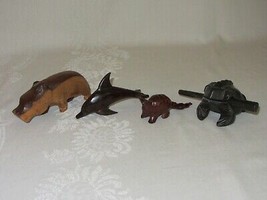 Lot of 4 Carved Wood Animals Figurine Hippo Frog Dolphin Armadillo Folk Art - £23.65 GBP