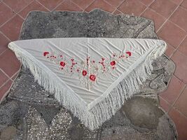 Vintage embroidered large scarf, lightweight and elegant retro accessory - $35.00