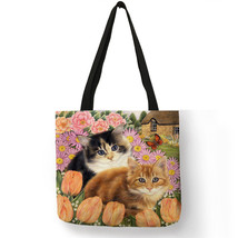 B13025 Cute Cat Flower Painting Print Womens Designer Tote Bags Women Handbag La - £13.39 GBP