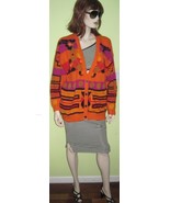 Vintage ABACA Women&#39;s Orange Tacky Cardigan Button Down Knit Sweater Sz ... - £27.64 GBP