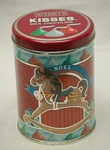 Hershey&#39;s Milk Chocolate Kisses Litho Tin Can Christmas Rocking Horse Ca... - $12.86