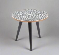 Handmade side table or planter with mother of pearl inlay in Black flora... - $424.00