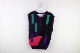 Vintage 80s Streetwear Womens Medium Mid Mod Geometric Knit Sweater Vest Acrylic - £46.35 GBP