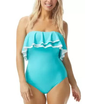 Coco Reef Contours One Piece Swimsuit Ruffled Bandeau Aqua Size 12/36C $132 -NWT - £28.76 GBP