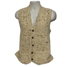 VINTAGE JC Penny XL Mens Classic Cable Knit Sweater Vest Leather Buttons Pockets - £16.26 GBP