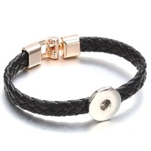 Hot Sale Black White Braided PU Leather Bracelets For Women 18mm Snap Buttons Br - £7.71 GBP