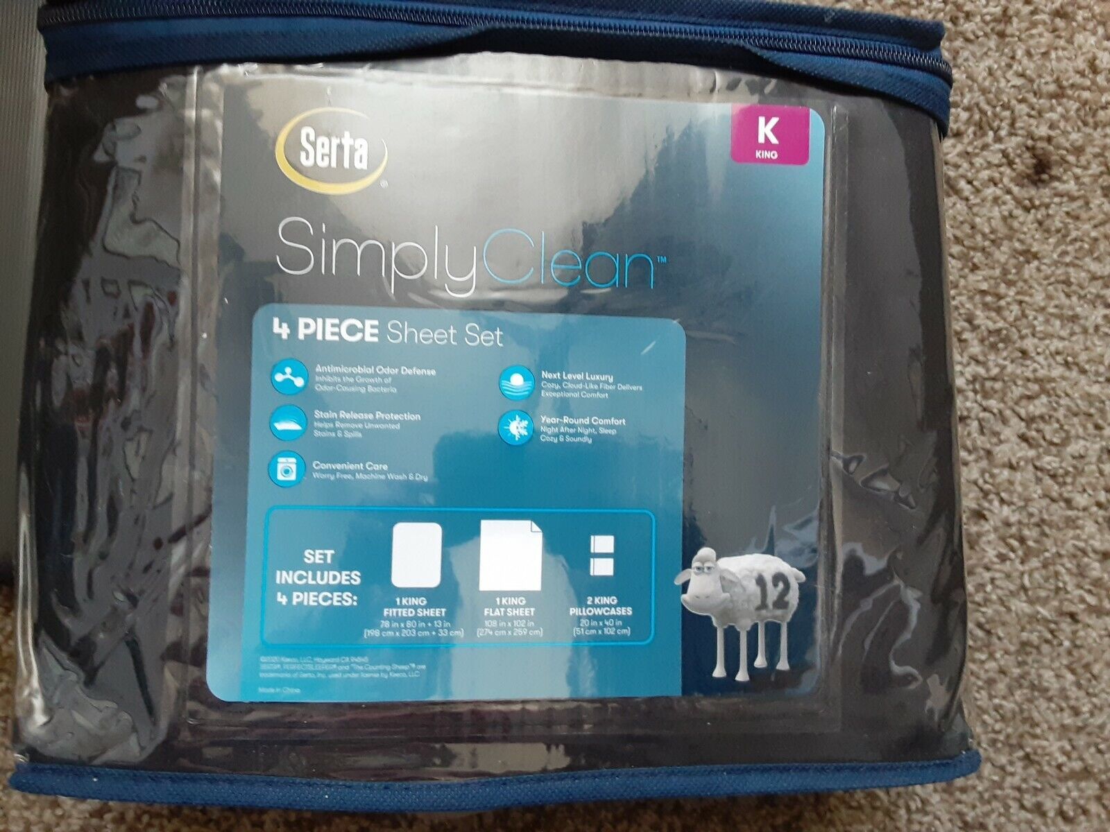 Serta Simply Clean Antimicrobial Luxury black 4 Pc Sheet King new in package - $30.69