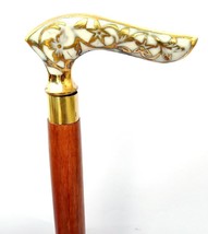 walking wooden stick cane handle vintage antique carved brass head hand ... - $30.65
