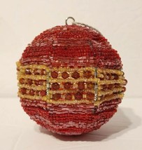 Vintage Pier 1 Red Seed Beaded Metal Frame Octagonal Christmas Ball Ornament EUC - £15.77 GBP