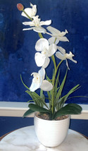 Artificial / Faux White Orchids  / Flowers  In A White Planter / Vase, 18”H - £10.27 GBP