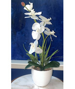 Artificial / Faux White Orchids  / Flowers  In A White Planter / Vase, 18”H - £10.38 GBP
