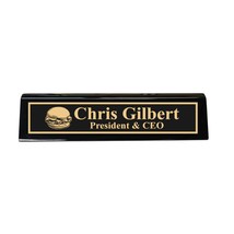 Desk Wedge Name Plate - PERSONALIZED - Hamburger - 11 Inches (Black Piano) - $43.11
