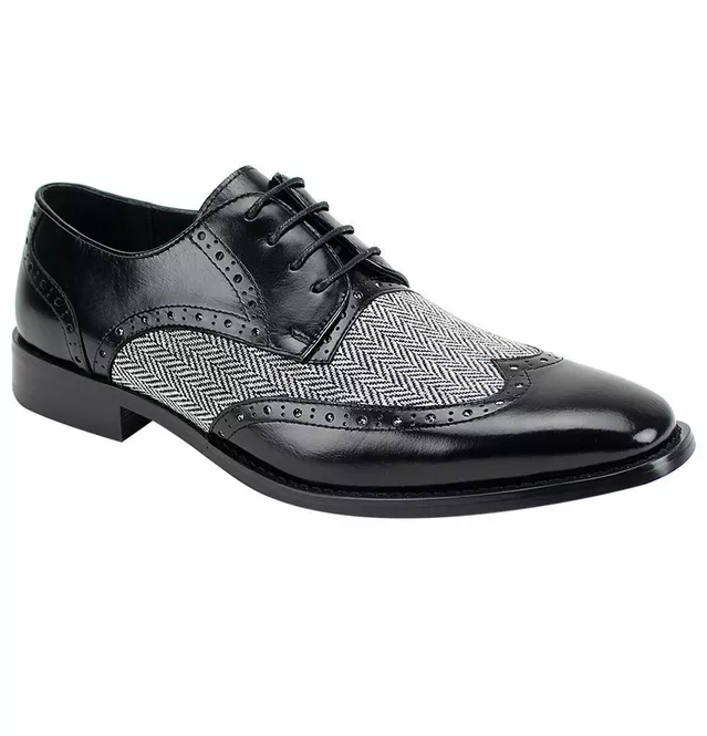 New Black Leather &amp; Tweed Wing Tip Brogue Formal Lace Up Dress Shoes For... - $149.99+