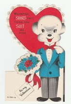 Vintage Valentine Card Dressed Bear With Bouquet Unused Die-Cut - $6.92