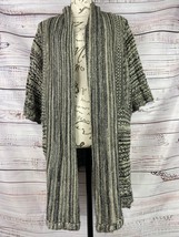 Cato Open Knit Cardigan Sweater Womens 14/16W Marled Gray Acrylic 3/4 Sleeves - £17.59 GBP