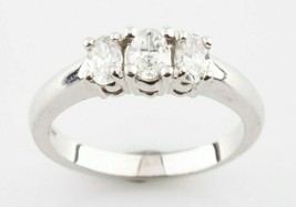 14k White Gold Oval Diamond Three-Stone Engagement Ring Size 6.75 TDW = 0.75 - £2,821.75 GBP