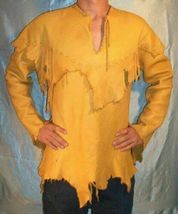 Men's Western Yellow Leather Mountain Man Pullover Ragged Shirt MM296 - £79.13 GBP+