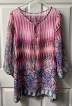 R Rouge Top Womens Plus  2X Pink Floral Layering Pull Over Semi Sheer Blouse USA - $13.49