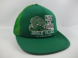 Kiss My Bass Fish Fishing Hat Vintage Green Snapback Trucker Cap - £20.03 GBP