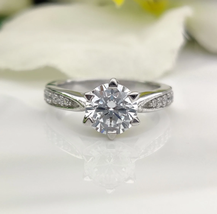 Engagement Ring 1 CT Colorless Round Solitaire With Accent Ring, 6.5MM Ring  - £85.01 GBP