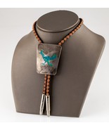 Sterling Silver Bolo Tie with Turquoise Inlay Chicken Emblem and Braided... - €451,48 EUR