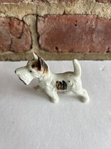 Vintage Porcelain Ceramic White Terrier Brown &amp; Black Spotted Dog Figuri... - $18.98 CAD