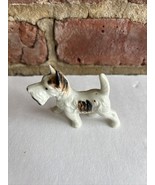 Vintage Porcelain Ceramic White Terrier Brown &amp; Black Spotted Dog Figuri... - $18.98 CAD