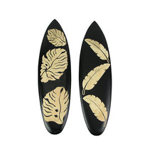 Set 2 Hand Crafted Wooden Tropical Leaf Surfboard Decorative Wall Hangings 20&quot; - £23.67 GBP