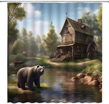 Cabin Lodge Brown Bear Wildlife Fabric Shower Curtain, Modern Rustic, 70&quot; x 70&quot; - £19.38 GBP