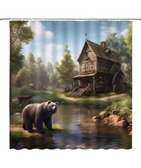Cabin Lodge Brown Bear Wildlife Fabric Shower Curtain, Modern Rustic, 70... - $33.46 CAD