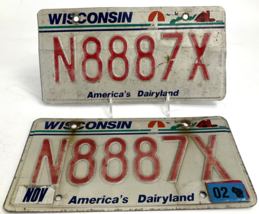 WISCONSIN Matched Pair Set License Plates N88 87X plate Dairyland Old VT... - $11.87