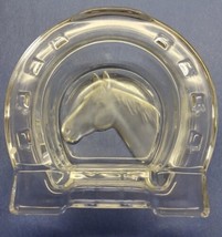 Vintage Ashtray Horse Head Equestrian Paperweight Trinket Heavy Glass 5&quot; Spain - £15.03 GBP