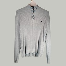 Nautica Sweater Mens XL Sweatsh Quarter Zip Mockneck Buttons Gray Long Sleeve - £14.50 GBP