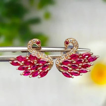 2.50Ct Marquise Cut Simulated Red Ruby Swan Stud Earrings 14K Yellow Gold Plated - £38.84 GBP
