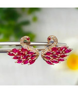 2.50Ct Marquise Cut Simulated Red Ruby Swan Stud Earrings 14K Yellow Gol... - £39.31 GBP