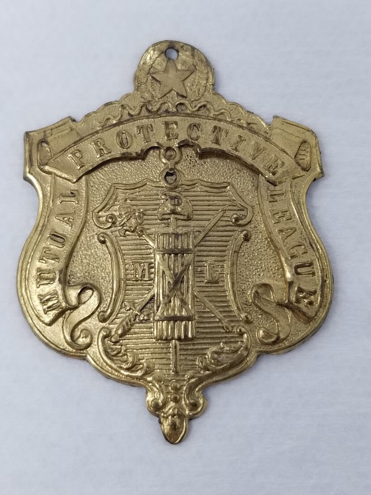 Primary image for Mutual Protective League Brass Medal Sword Shield Antique 