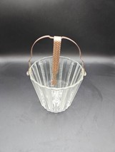 Vintage Art Deco Clear Glass Ice Bucket with Metal Handle &amp; Tongs - $29.01