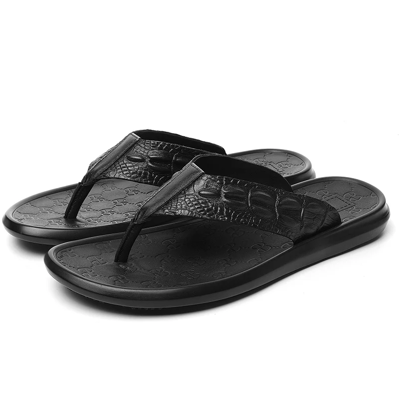 ZSAUAN  Men Slippers Leather Fashion Clip  Casual Flip flop Indoor  Pattern Home - £58.80 GBP