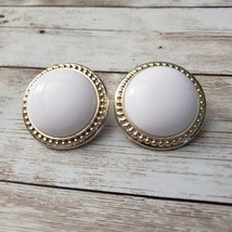 Vintage Clip On Earrings - 1 &amp; 3/8&quot; White Domed Circle with Gold Tone Halo - £11.94 GBP