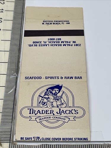 Matchbook Cover   Trader Jacks Seafood Company  West Palm Beach, FL Unst... - $12.38