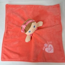 Baby Starters My First Doll Lovey Security Blanket Pink Heart Flower Brown Hair - $9.94