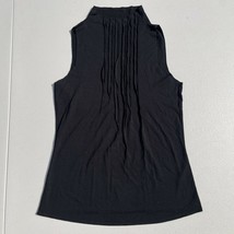 Poleci Blouse Top Size M Black Crew Neck Pleated Front Tank Top Sleevele... - $28.04