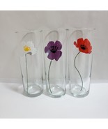 3 Anchor Hocking Poppy Tom Collins Mix Set Vintage Floral Highball Tumbl... - $32.30