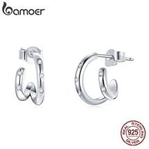 bamoer 925 Silver Zircon Simple Double Loop Base Earrings Stud for Original Desi - £16.05 GBP