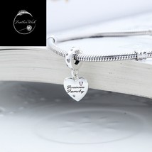Genuine Sterling Silver 925 Family Forever Love Heart Pendant Dangle Charm Mum - £16.94 GBP