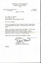 Thomas Tom Tommy Mont Signed 1979 Typed Letter DePauw Maryland  - £38.93 GBP