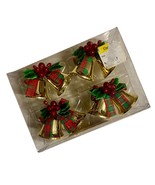 Linens n Things Napkin Rings 4 Gold Bells Plaid Ribbons Holly Berries NI... - $369.07 MXN